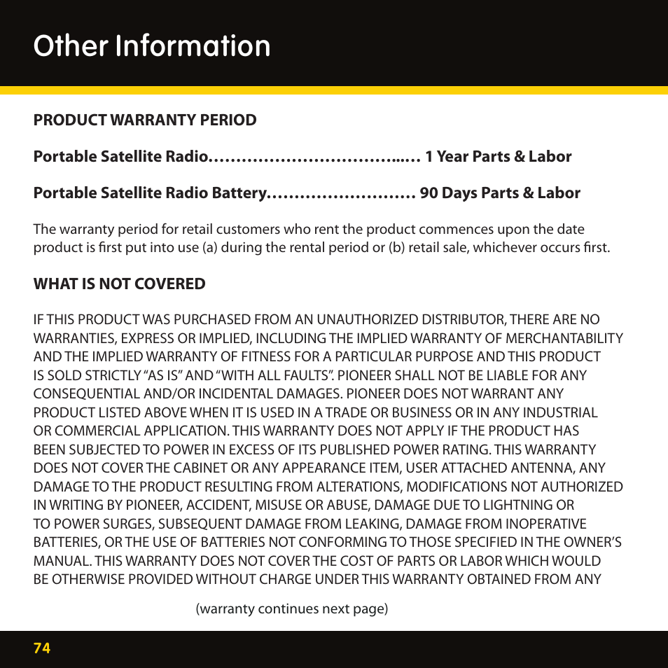 Other information | Pioneer CD-XMHOME1 User Manual | Page 74 / 78