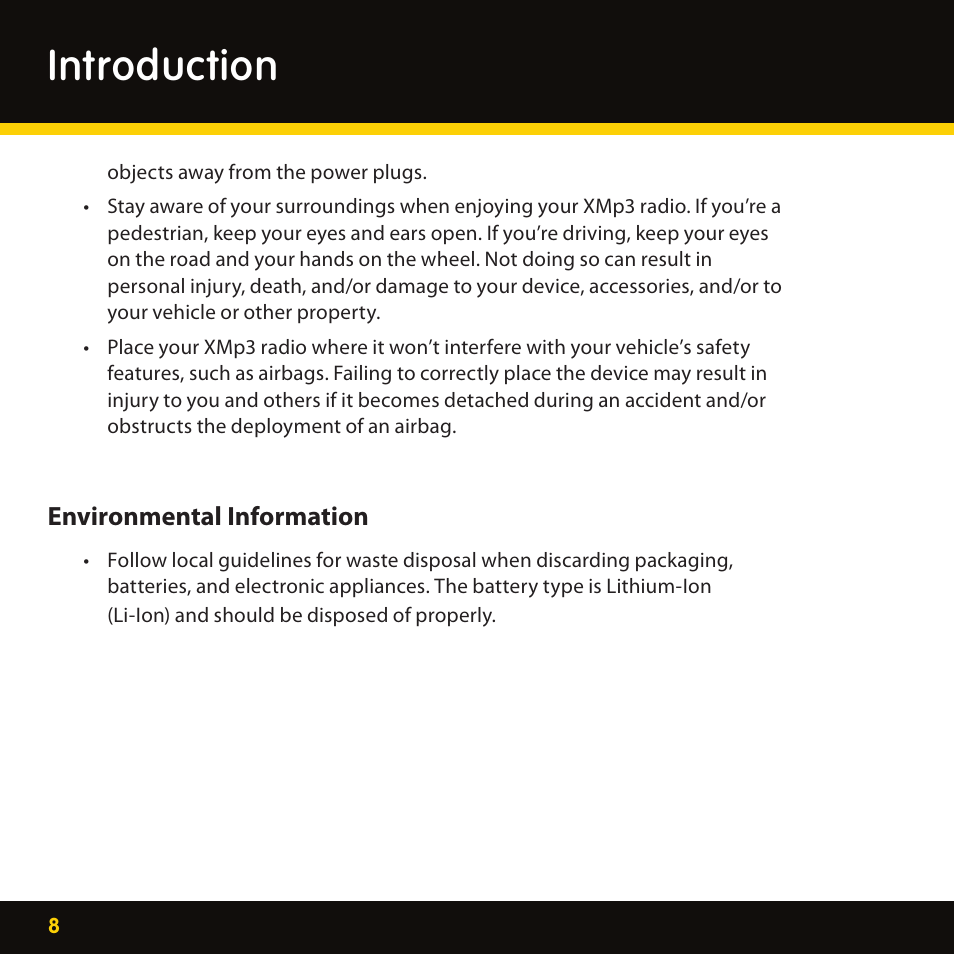 Introduction, Environmental information | Pioneer CD-XMHOME1 User Manual | Page 8 / 78
