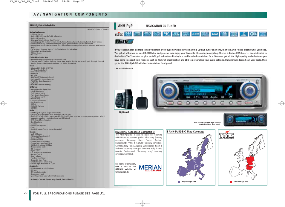 Anh-p9r, For full specifications please see page 31 | Pioneer CNDV-30 DVD User Manual | Page 20 / 32