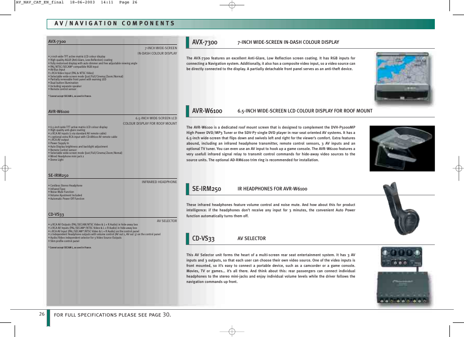 Avx-7300, Avr-w6100, Se-irm250 | Cd-vs33 | Pioneer CNDV-30 DVD User Manual | Page 26 / 32