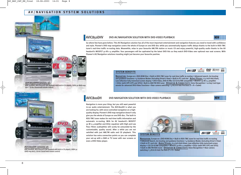 Avic850dhv, Avic800dh | Pioneer CNDV-30 DVD User Manual | Page 8 / 32