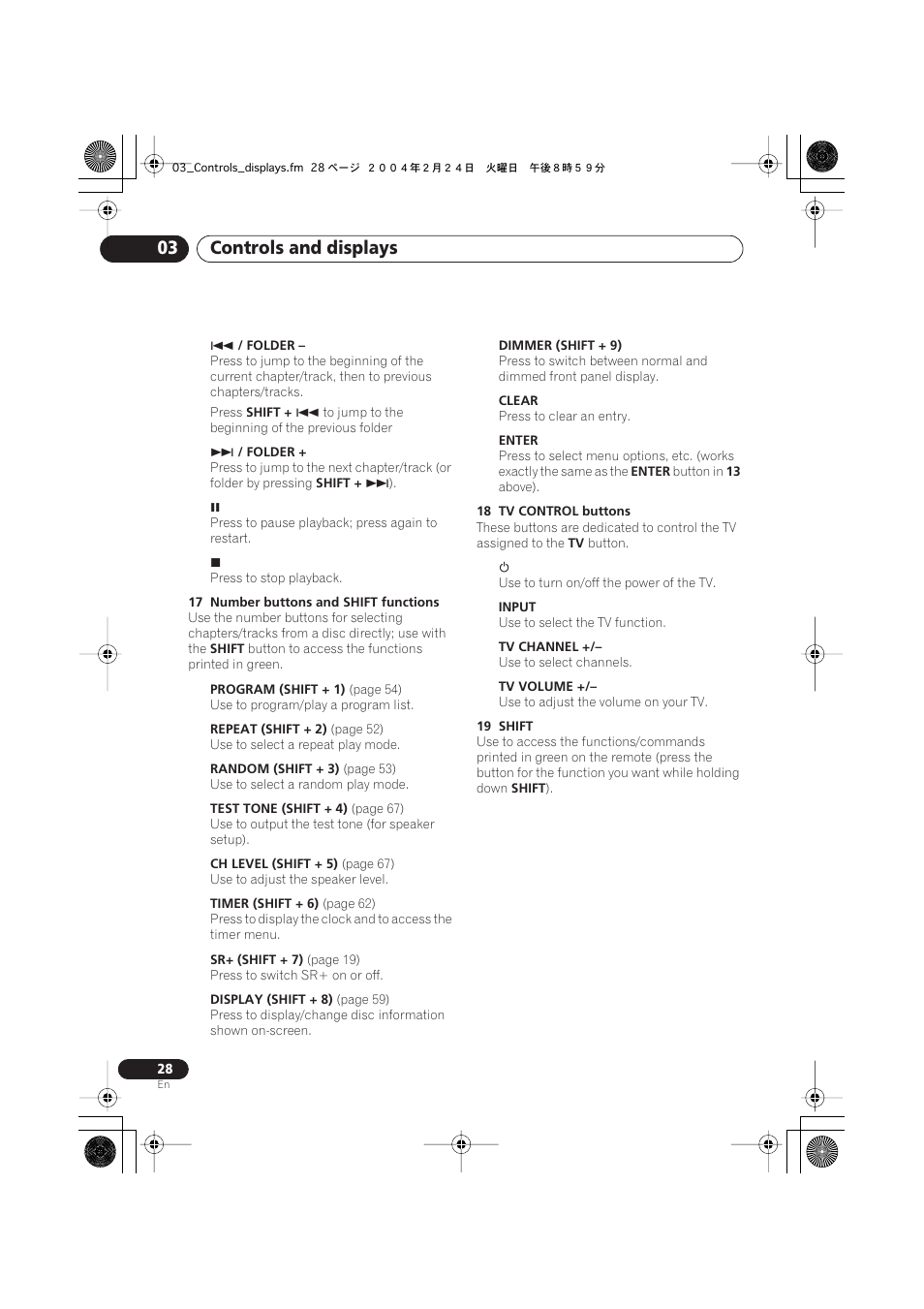 Controls and displays 03 | Pioneer XV-DV9 User Manual | Page 28 / 94