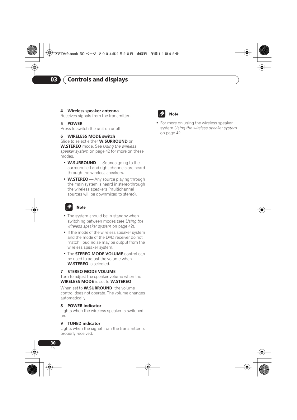 Controls and displays 03 | Pioneer XV-DV9 User Manual | Page 30 / 94