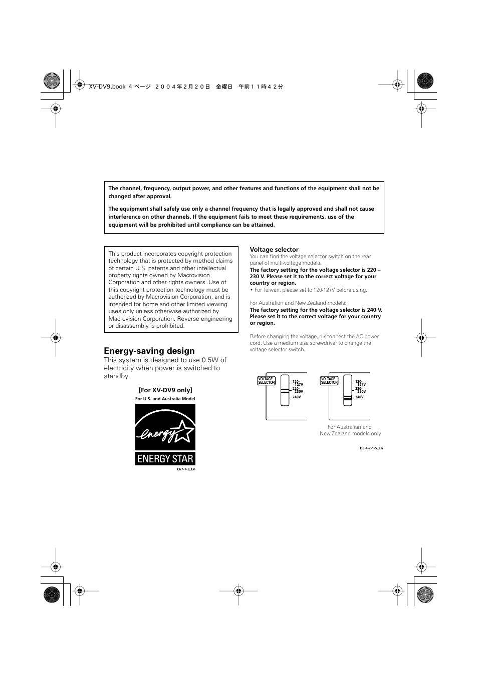 Energy-saving design | Pioneer XV-DV9 User Manual | Page 4 / 94
