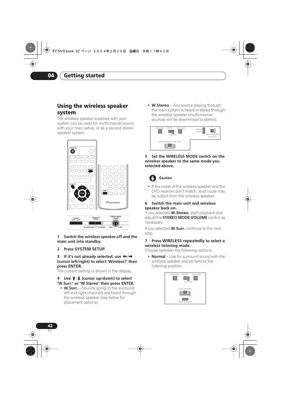 Using the wireless speaker system, Getting started 04 | Pioneer XV-DV9 User Manual | Page 42 / 94