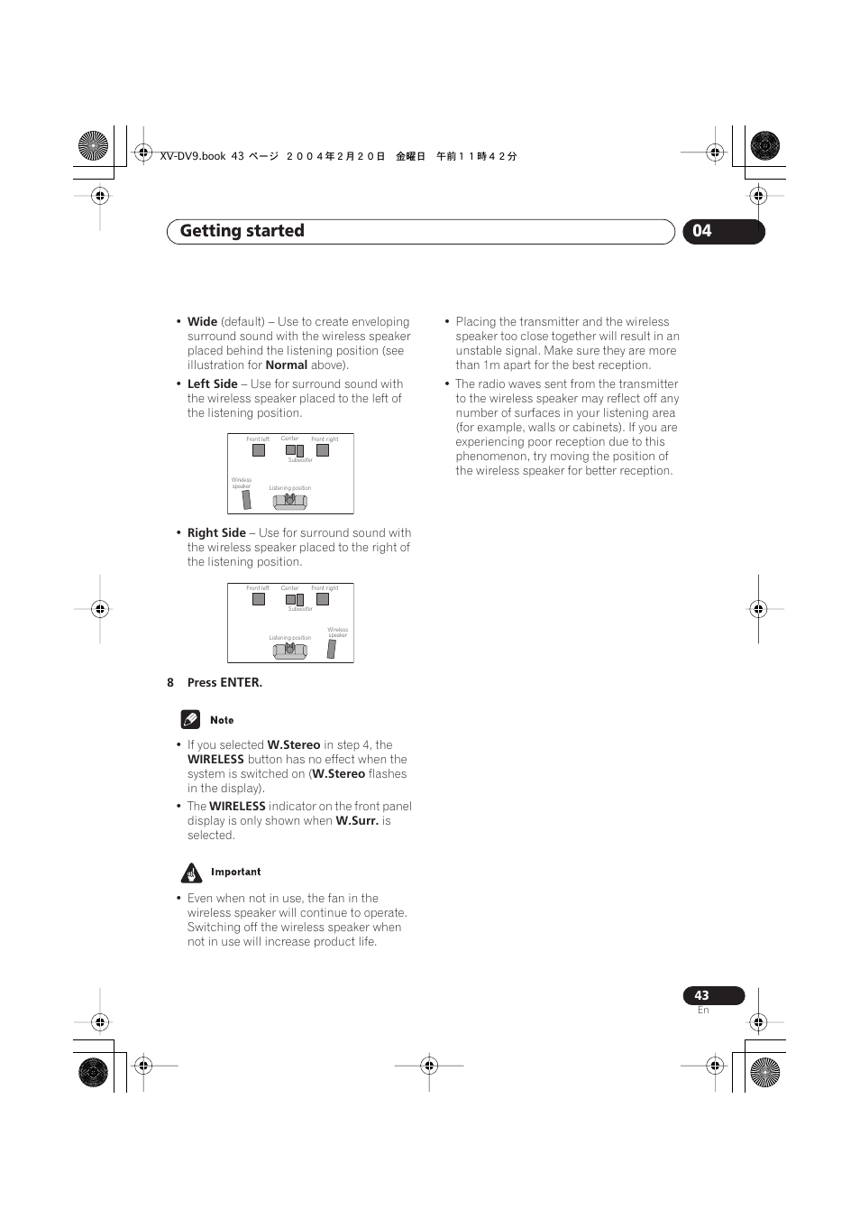 Getting started 04 | Pioneer XV-DV9 User Manual | Page 43 / 94
