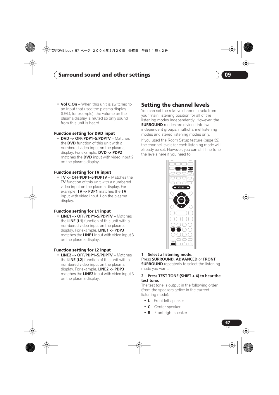 Setting the channel levels, Surround sound and other settings 09 | Pioneer XV-DV9 User Manual | Page 67 / 94