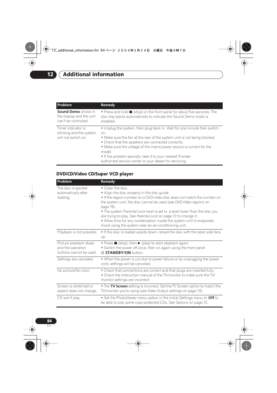 Dvd/cd/video cd/super vcd player, Additional information 12 | Pioneer XV-DV9 User Manual | Page 84 / 94