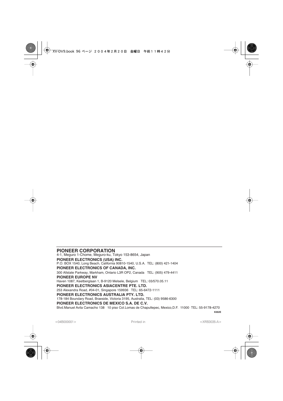 Pioneer corporation | Pioneer XV-DV9 User Manual | Page 94 / 94