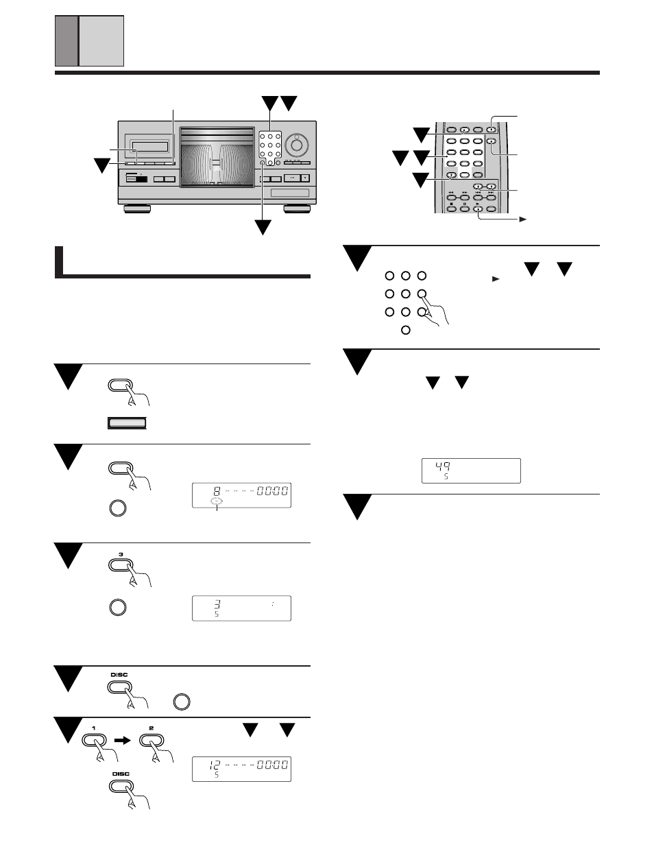 Various operations, Display, Digit buttons | Disc, Checking the numbers of the stored discs, Clear program repeat display, Track disc, Follow steps 1 and 2 then press 3 | Pioneer PD-F1009 User Manual | Page 12 / 20