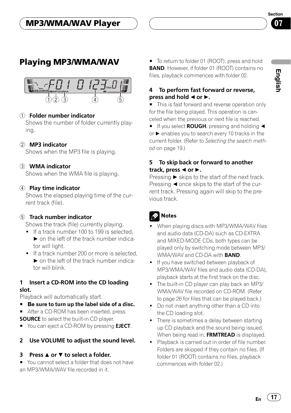 Mp3/wma/wav player playing mp3/wma/wav 17, Playing mp3/wma/wav, Mp3/wma/wav player | Pioneer DEH-4700MP User Manual | Page 17 / 100