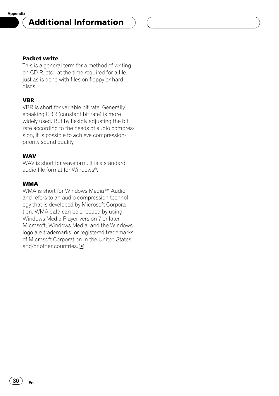 Additional information | Pioneer DEH-4700MP User Manual | Page 30 / 100