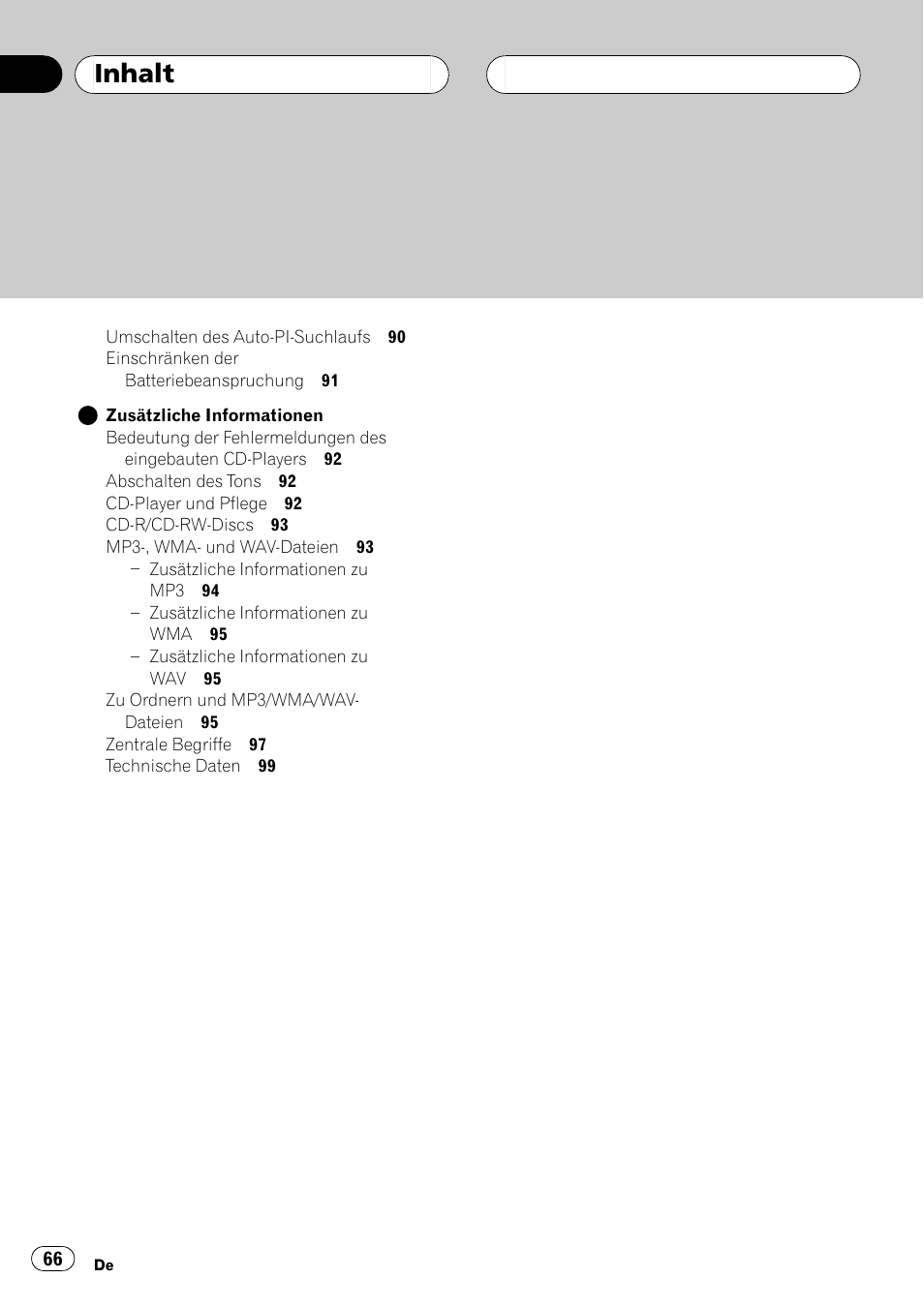 Inhalt | Pioneer DEH-4700MP User Manual | Page 66 / 100