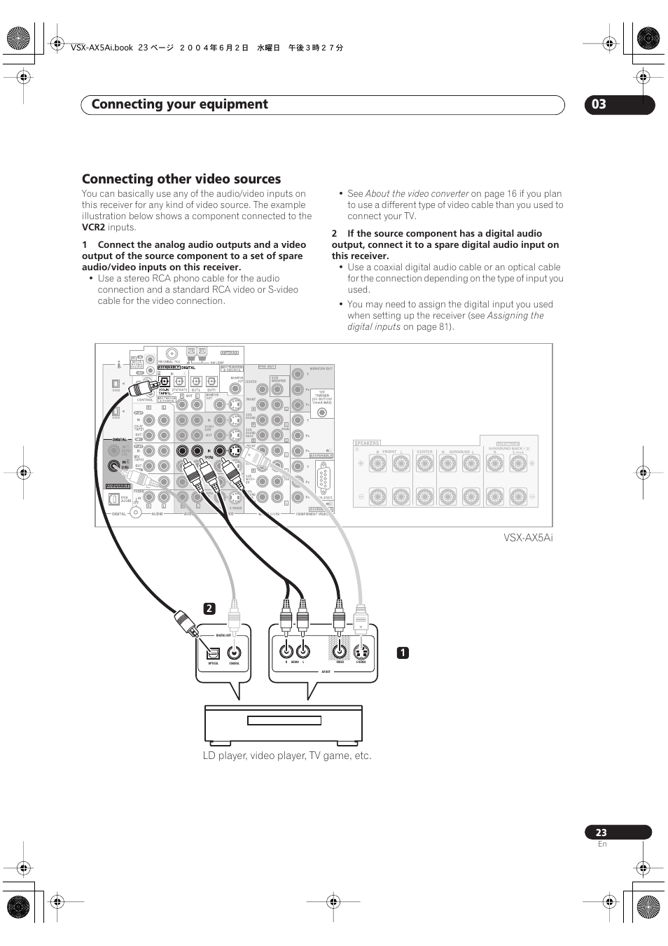 Connecting other video sources, Connecting your equipment 03 | Pioneer VSX-AX5Ai-G User Manual | Page 23 / 108