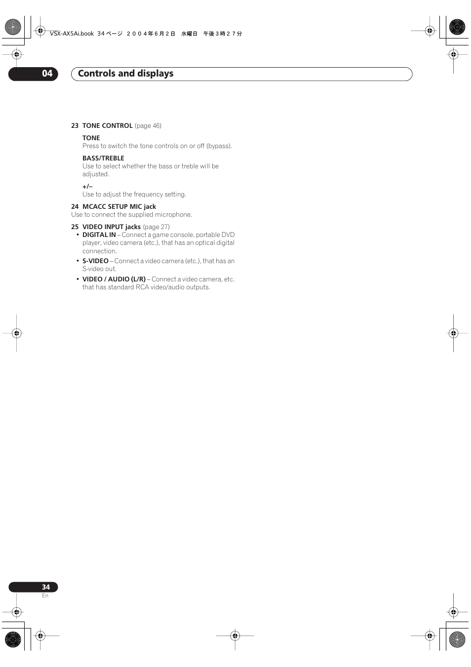 Controls and displays 04 | Pioneer VSX-AX5Ai-G User Manual | Page 34 / 108