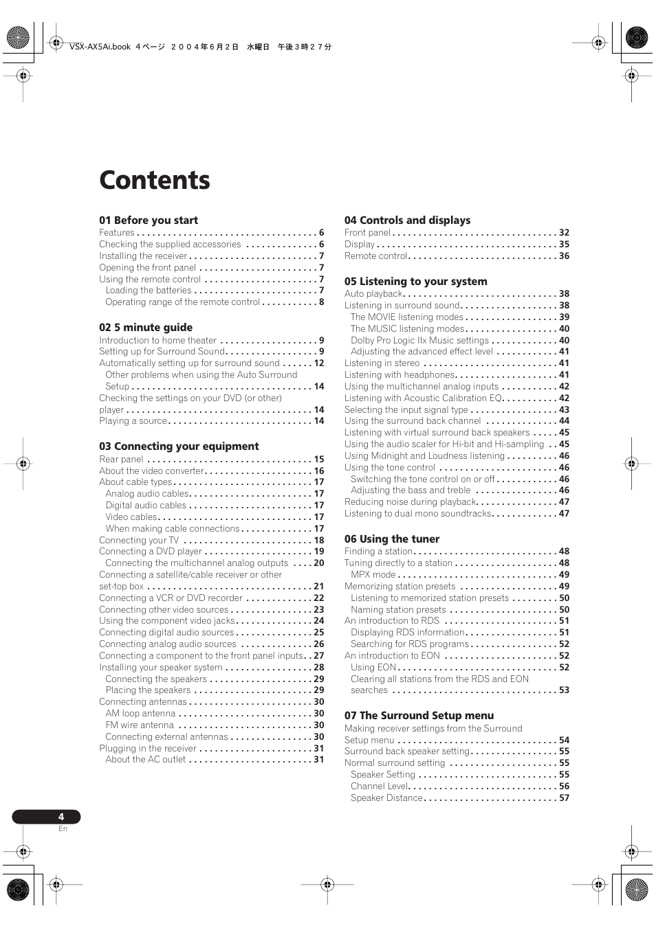 Pioneer VSX-AX5Ai-G User Manual | Page 4 / 108