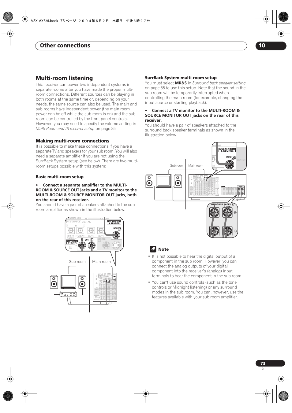 Multi-room listening, Making multi-room connections, Other connections 10 | Pioneer VSX-AX5Ai-G User Manual | Page 73 / 108