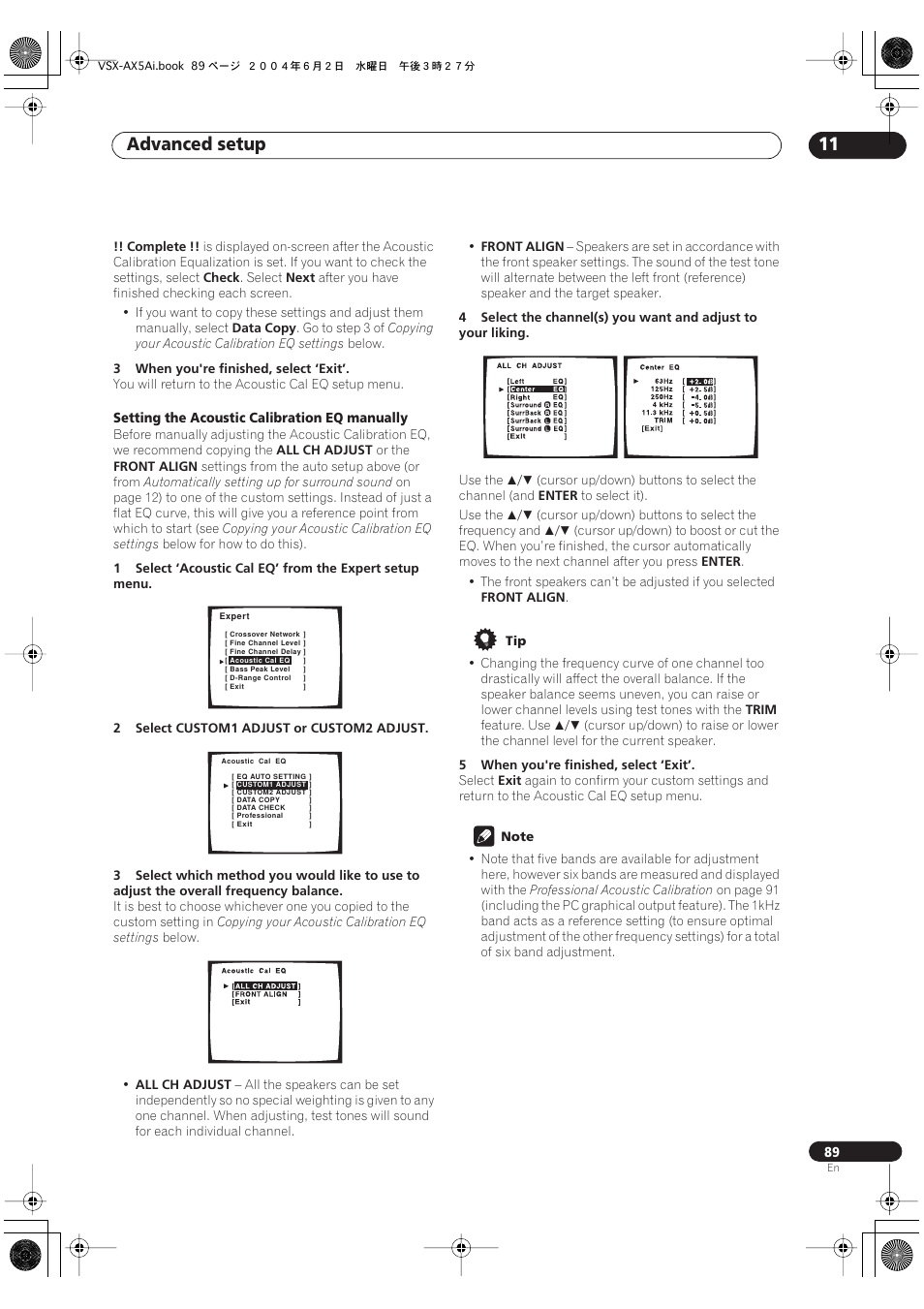Advanced setup 11 | Pioneer VSX-AX5Ai-G User Manual | Page 89 / 108