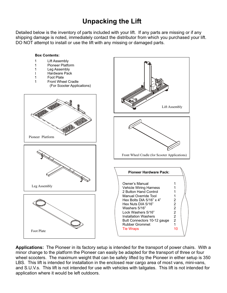 Unpacking the lift | Pioneer AL600 User Manual | Page 2 / 11
