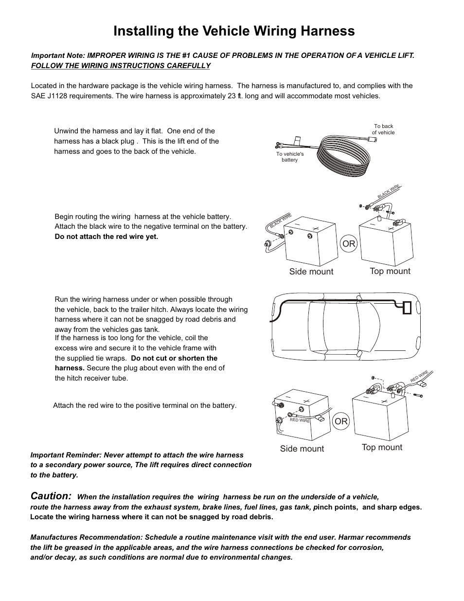 Installing the vehicle wiring harness, Caution, Or side mount top mount | Pioneer AL600 User Manual | Page 3 / 11