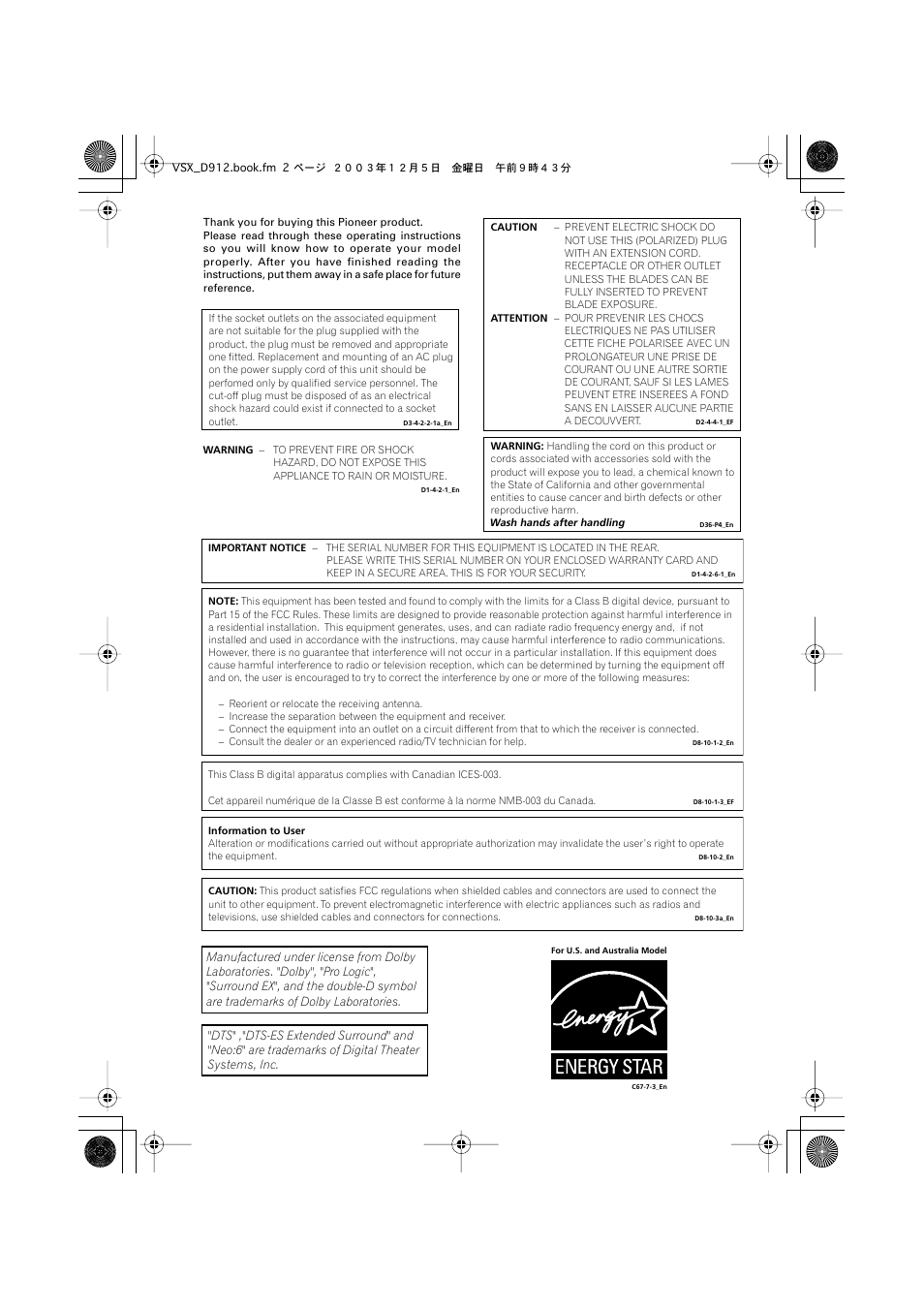 Pioneer VSX-D914 User Manual | Page 2 / 71