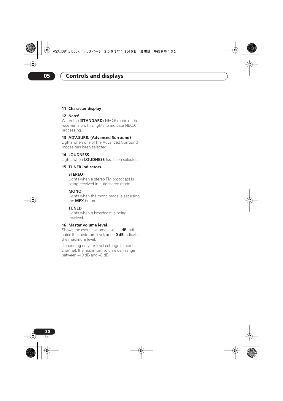 Controls and displays 05 | Pioneer VSX-D914 User Manual | Page 30 / 71