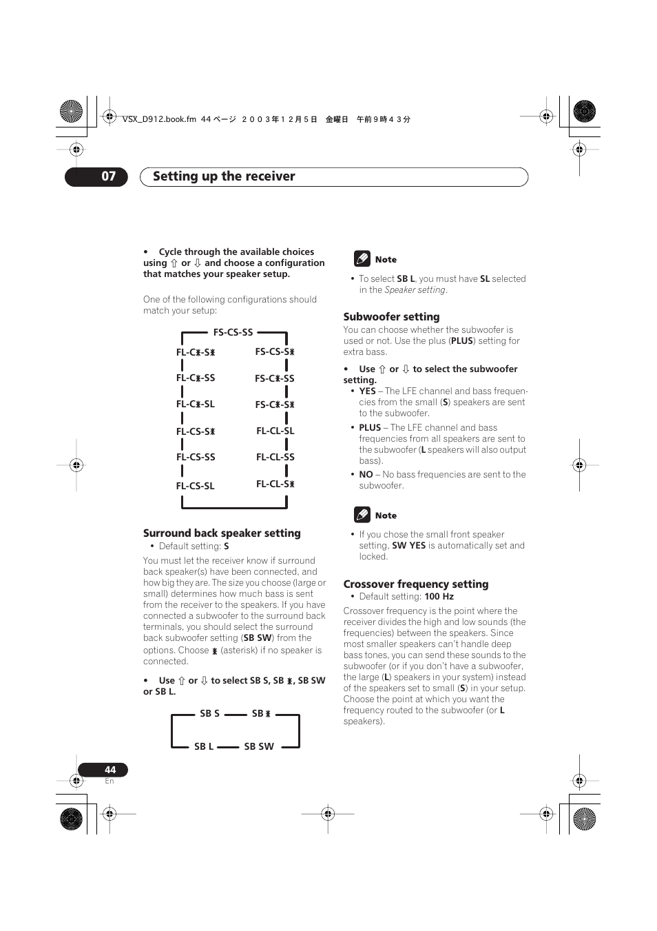 Setting up the receiver 07 | Pioneer VSX-D914 User Manual | Page 44 / 71