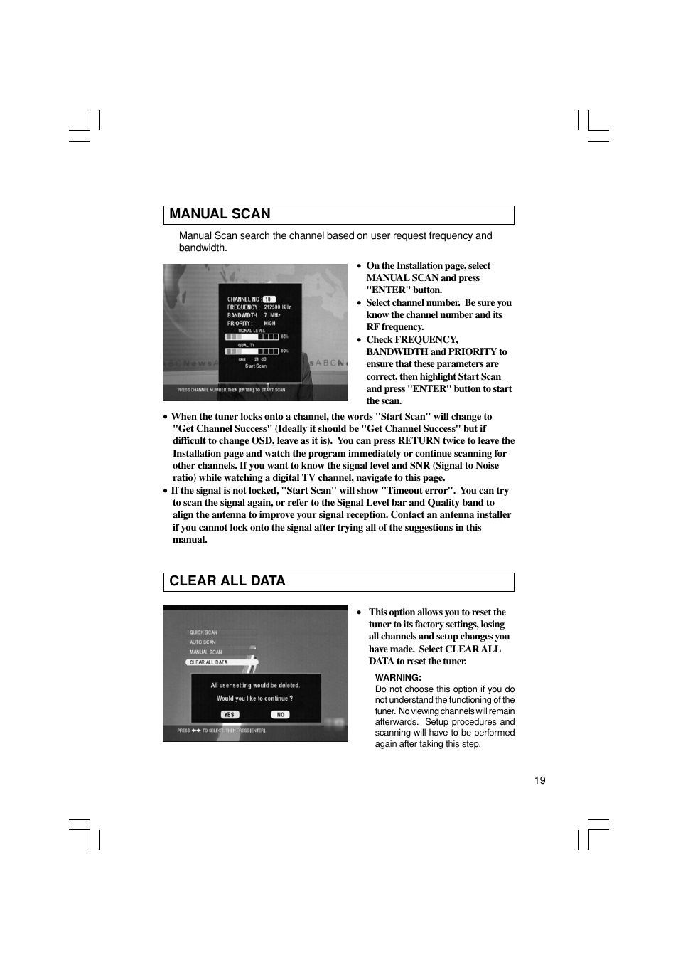 Manual scan, Clear all data | Pioneer SH-DT510 User Manual | Page 19 / 38