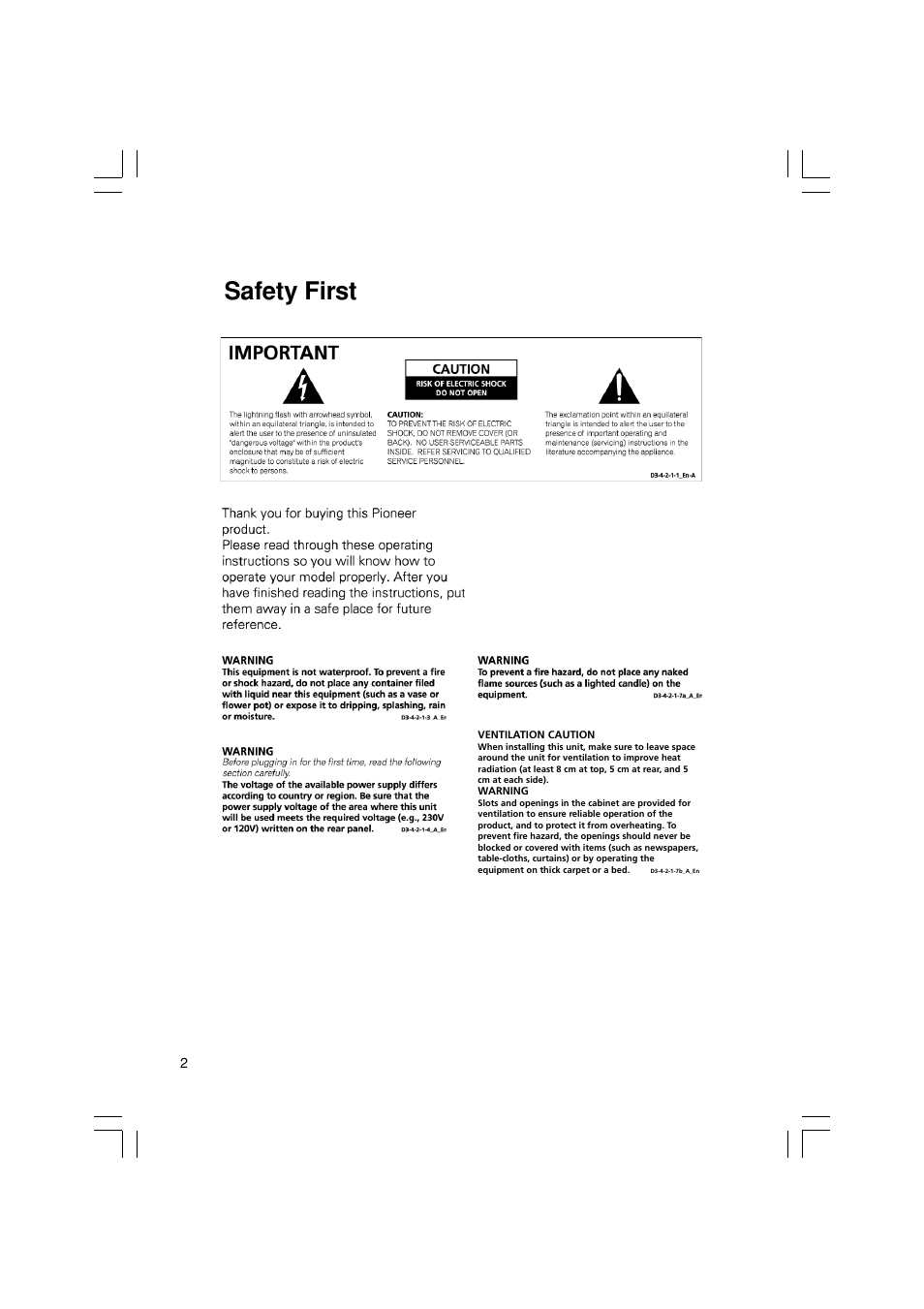 Safety first | Pioneer SH-DT510 User Manual | Page 2 / 38