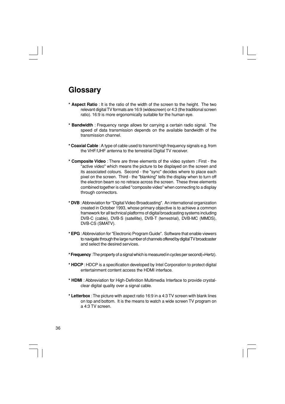 Glossary | Pioneer SH-DT510 User Manual | Page 36 / 38