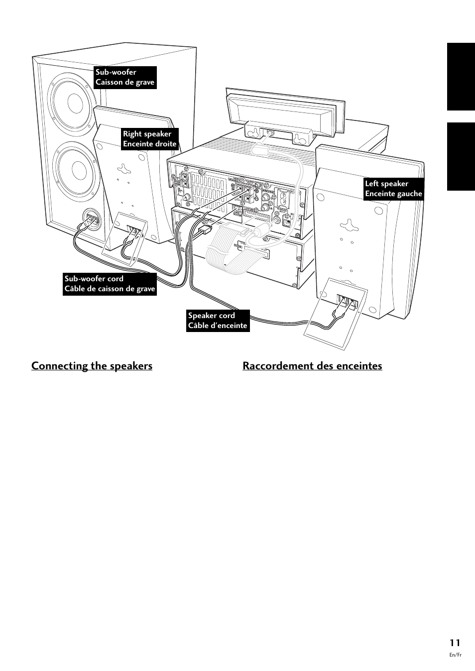 English français, Connecting the speakers, Raccordement des enceintes | Pioneer S-L8-LRW User Manual | Page 11 / 142