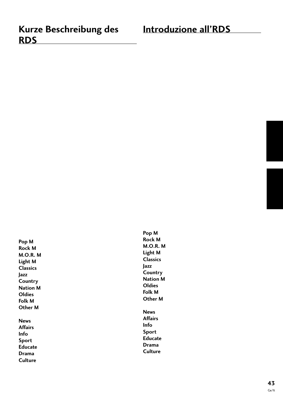 Kurze beschreibung des rds, Introduzione all’rds, Deutsch italiano | Pioneer S-L8-LRW User Manual | Page 113 / 142
