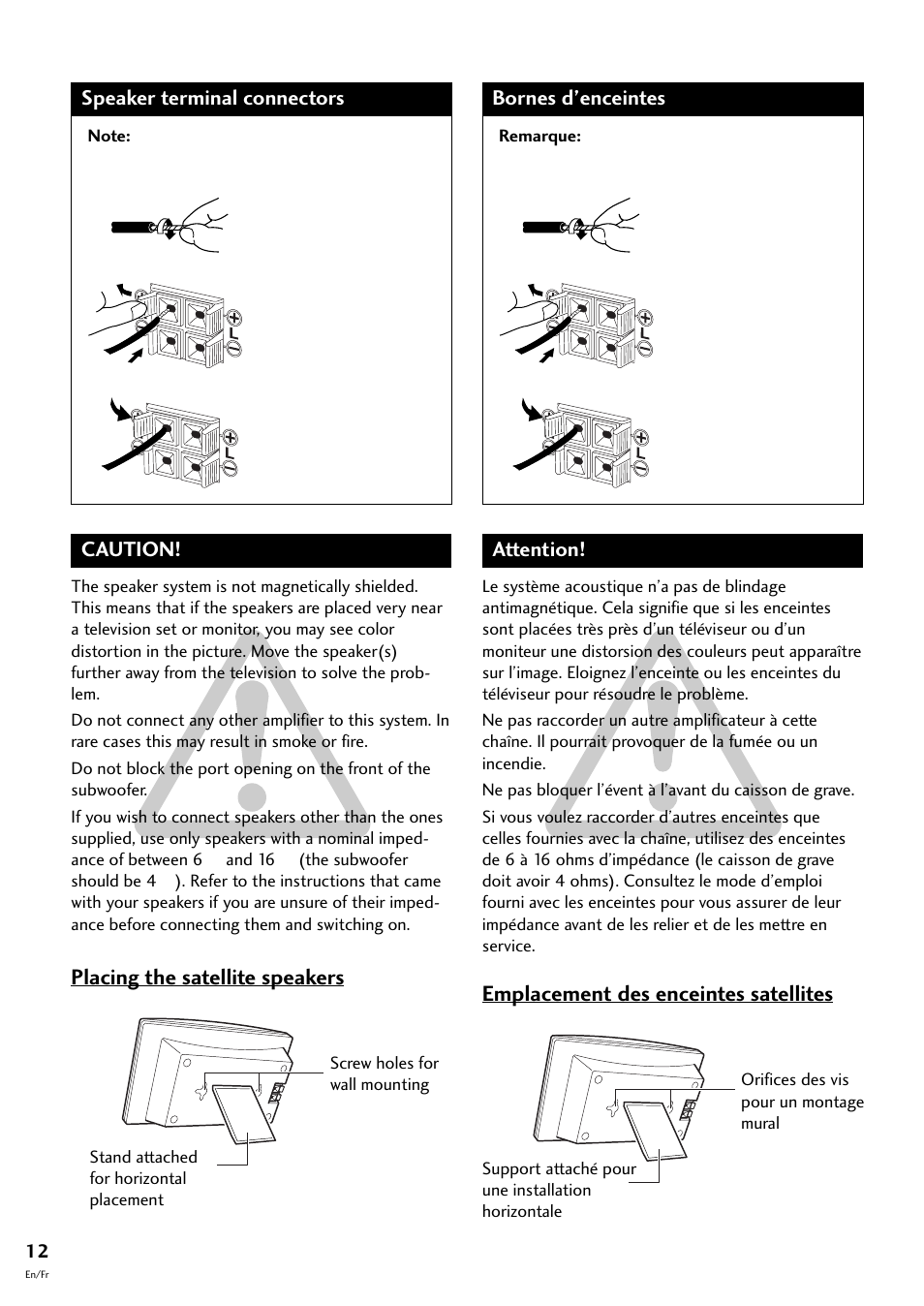 2 installing and connecting up, Placing the satellite speakers, Emplacement des enceintes satellites | Pioneer S-L8-LRW User Manual | Page 12 / 142