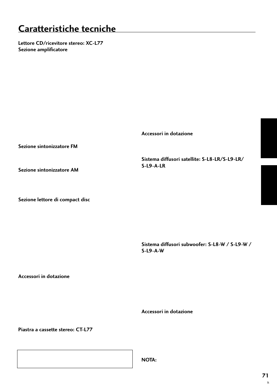 Caratteristiche tecniche, Deutsch italiano | Pioneer S-L8-LRW User Manual | Page 141 / 142