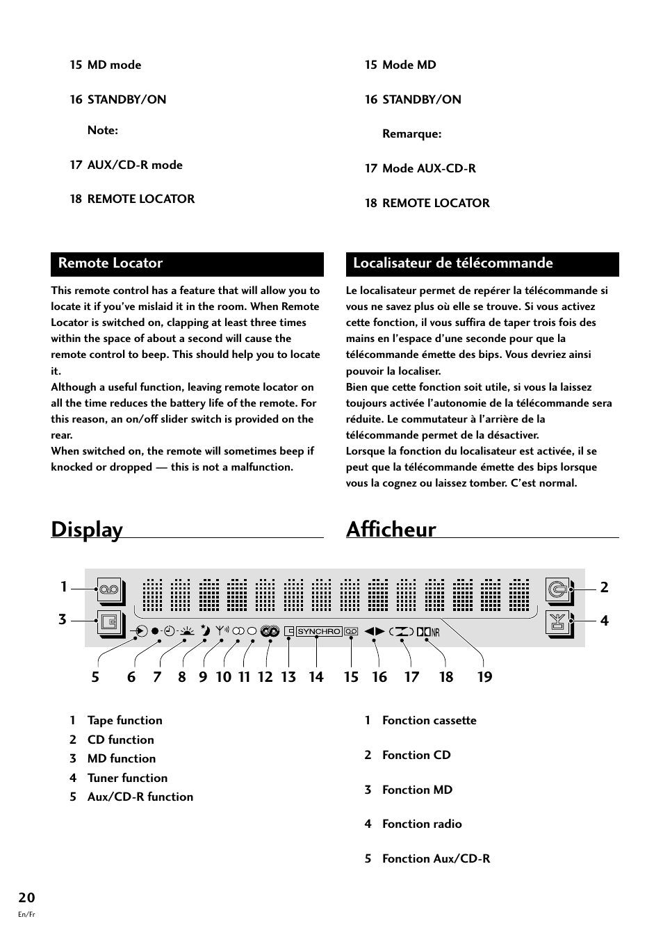 Display, Afficheur | Pioneer S-L8-LRW User Manual | Page 20 / 142