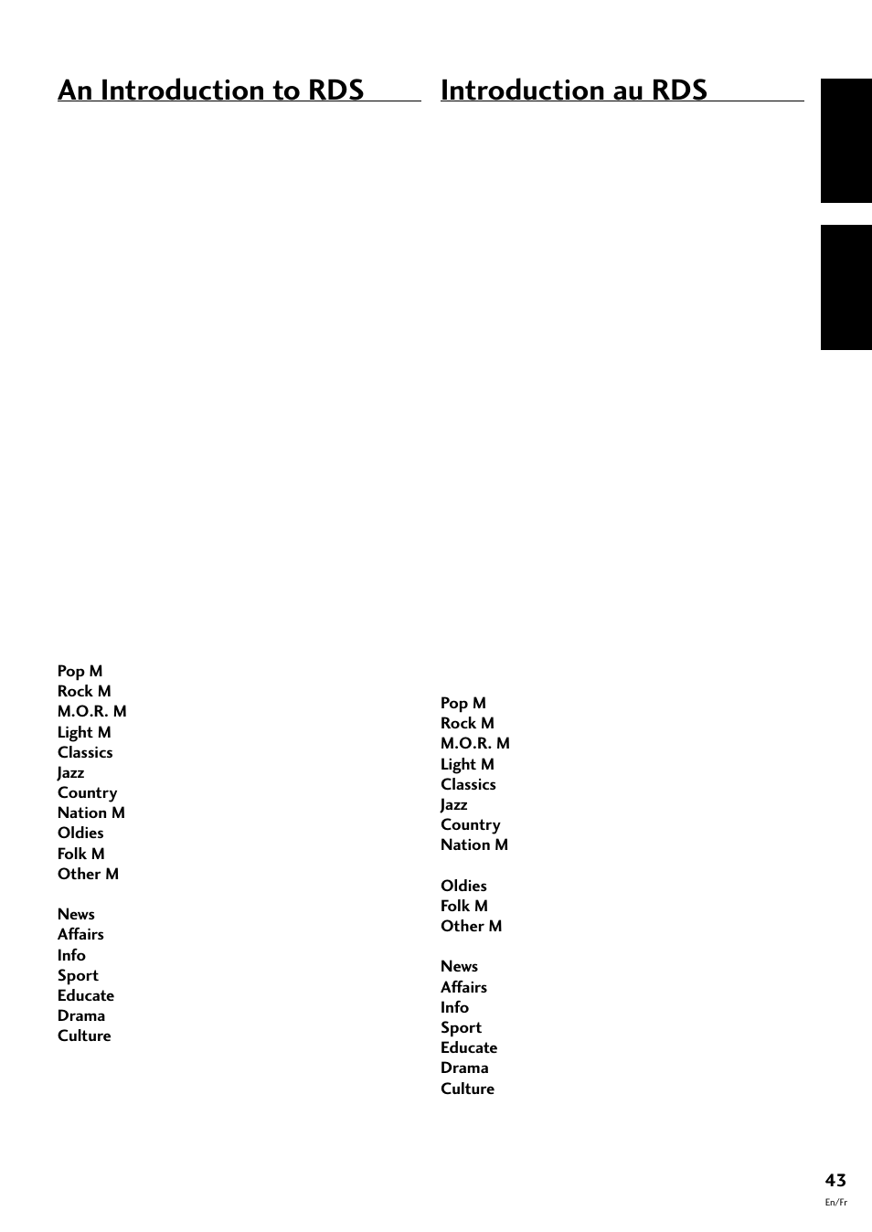 An introduction to rds, Introduction au rds, English français | Pioneer S-L8-LRW User Manual | Page 43 / 142