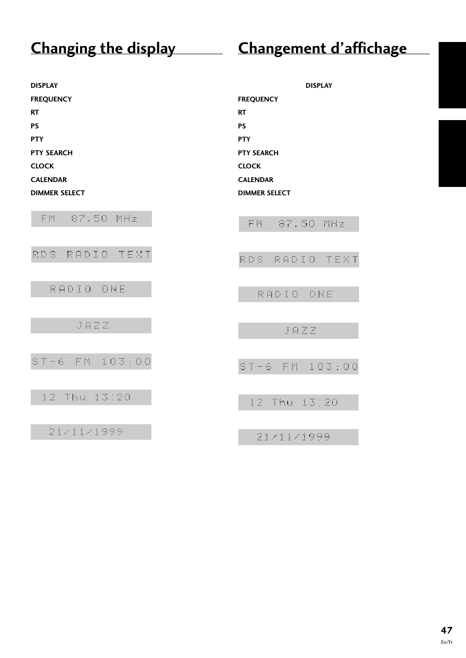 Changing the display, Changement d’affichage, English français | Pioneer S-L8-LRW User Manual | Page 47 / 142