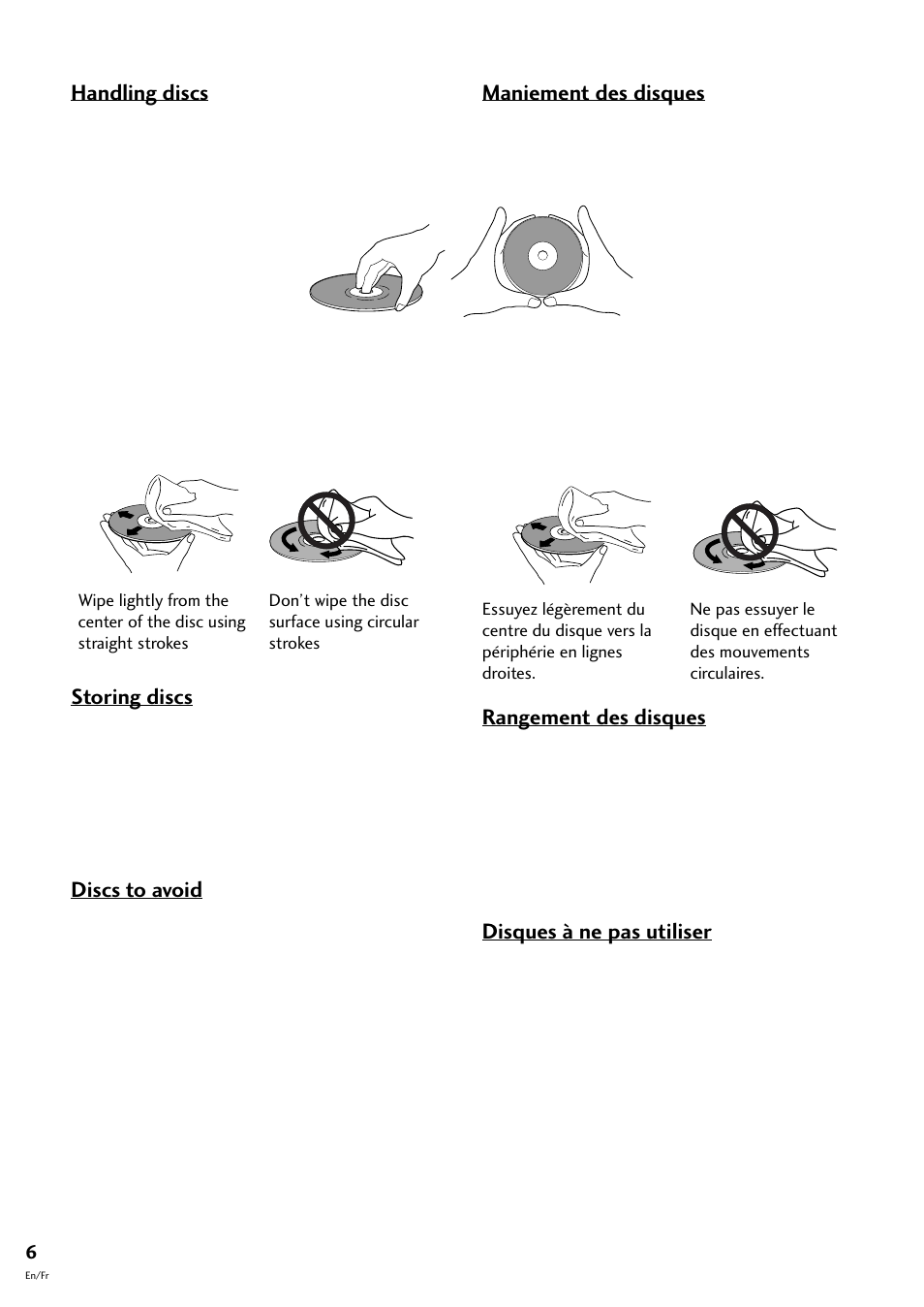 Storing discs, Discs to avoid, Handling discs | Rangement des disques, Disques à ne pas utiliser, Maniement des disques | Pioneer S-L8-LRW User Manual | Page 6 / 142