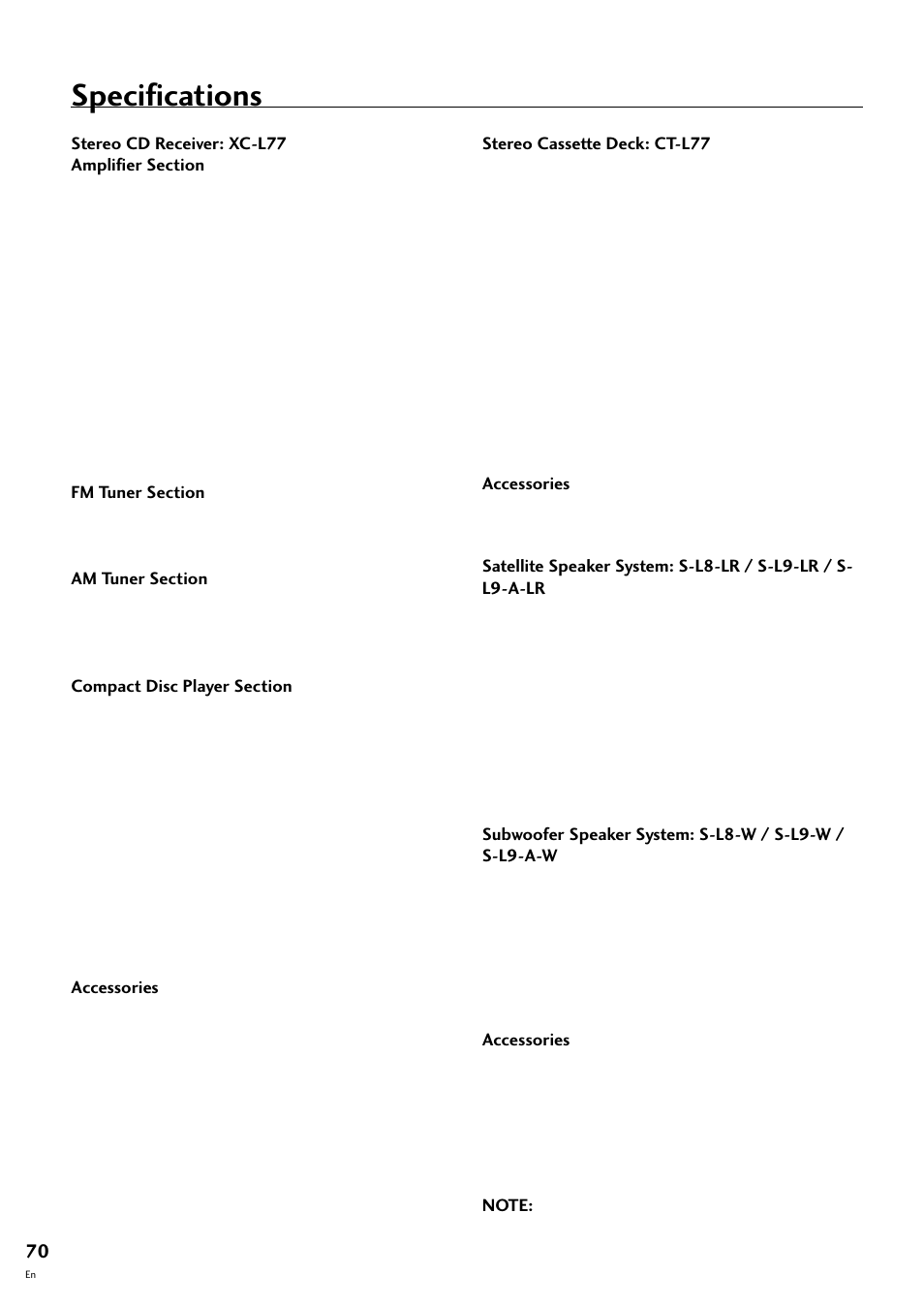 Specifications | Pioneer S-L8-LRW User Manual | Page 70 / 142