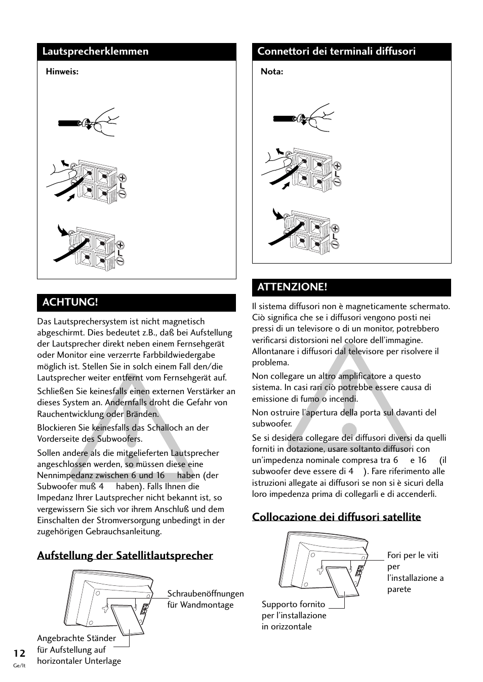 2 installing and connecting up, Aufstellung der satellitlautsprecher, Collocazione dei diffusori satellite | Pioneer S-L8-LRW User Manual | Page 82 / 142