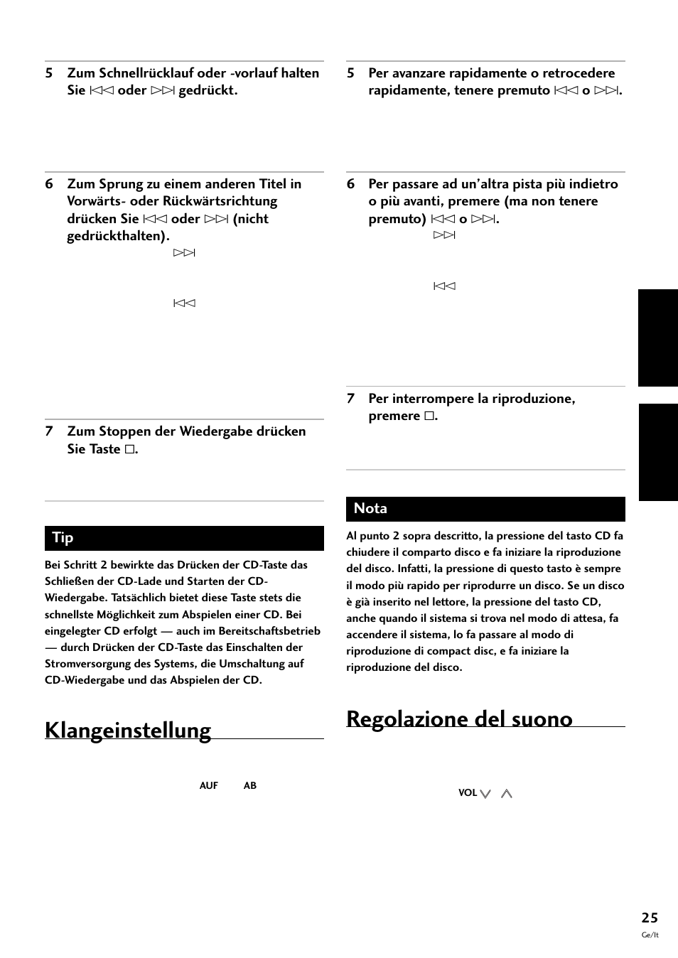 Klangeinstellung, Regolazione del suono, Deutsch italiano | Pioneer S-L8-LRW User Manual | Page 95 / 142