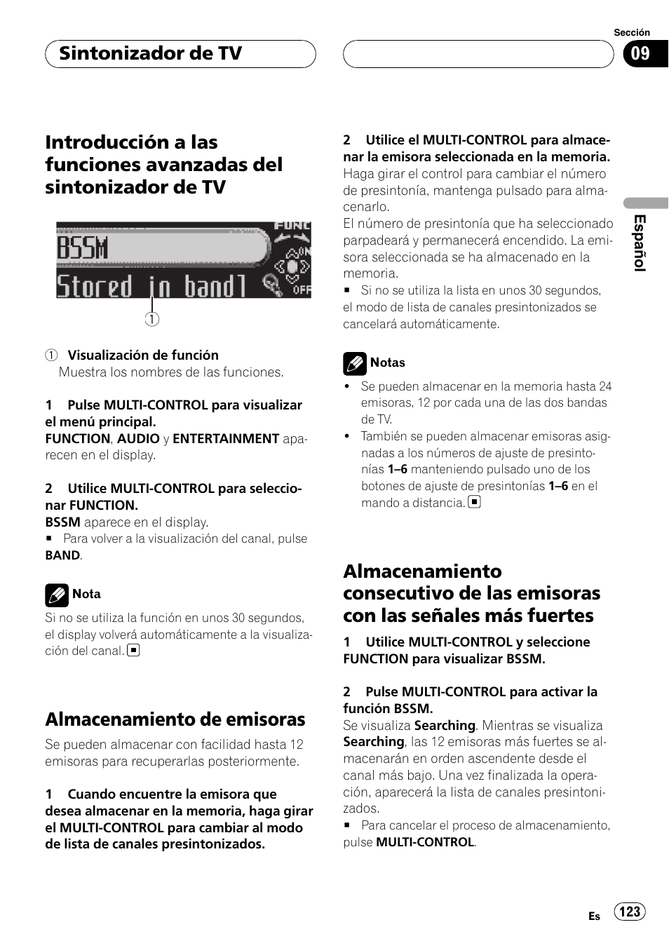Introducción a las funciones avanzadas del, Sintonizador de tv, Almacenamiento de emisoras | Almacenamiento consecutivo de las, Emisoras con las señales más fuertes | Pioneer Super Tuner III D DEH-P80RS User Manual | Page 123 / 165