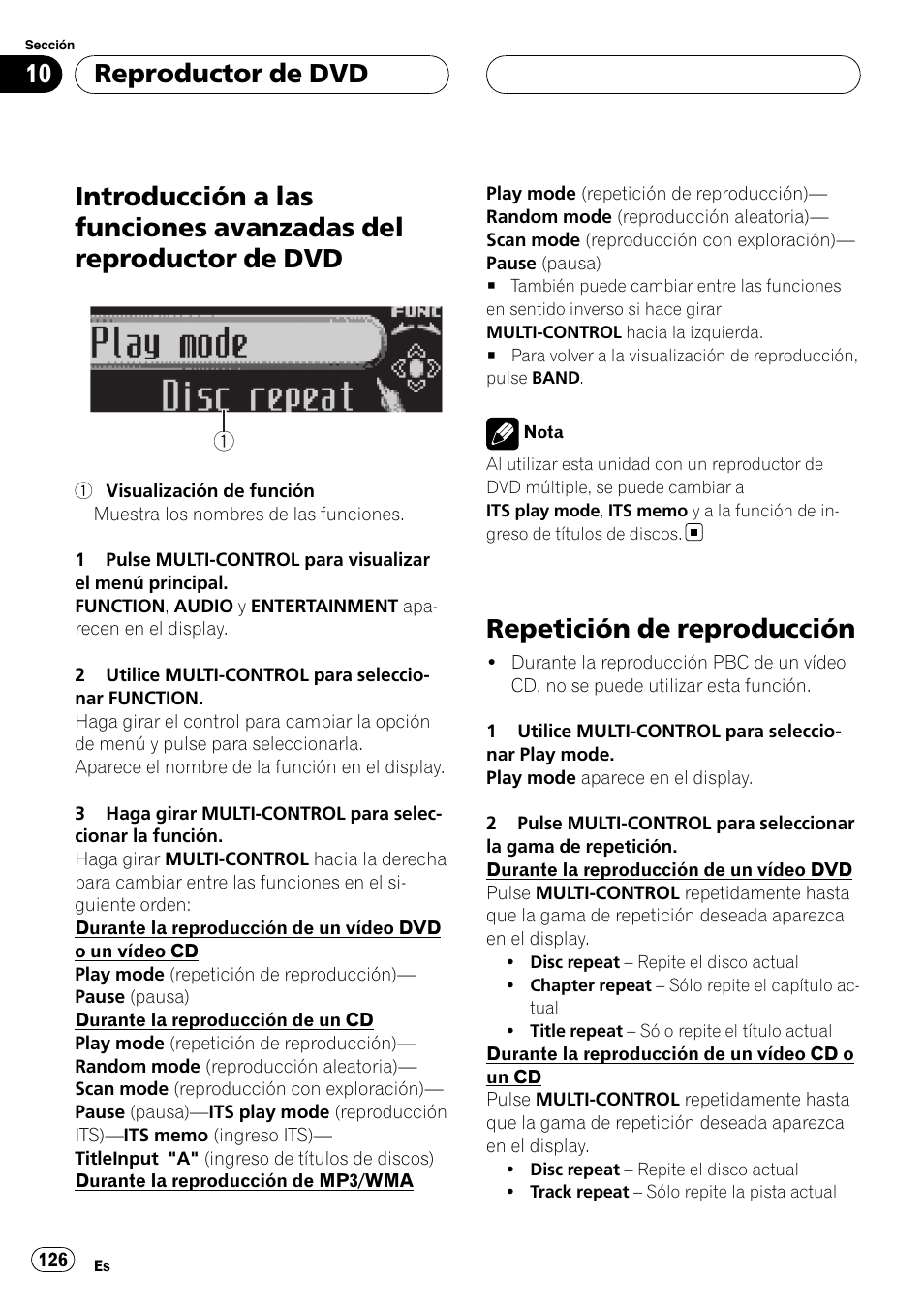 Introducción a las funciones avanzadas del, Reproductor de dvd, Repetición de reproducción | Pioneer Super Tuner III D DEH-P80RS User Manual | Page 126 / 165