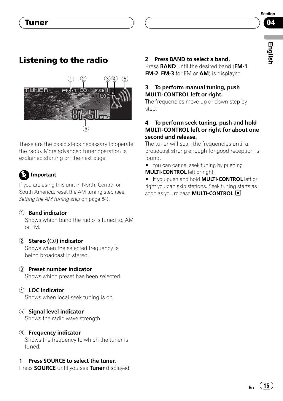 Tuner listening to the radio, Listening to the radio, Tuner | Pioneer Super Tuner III D DEH-P80RS User Manual | Page 15 / 165