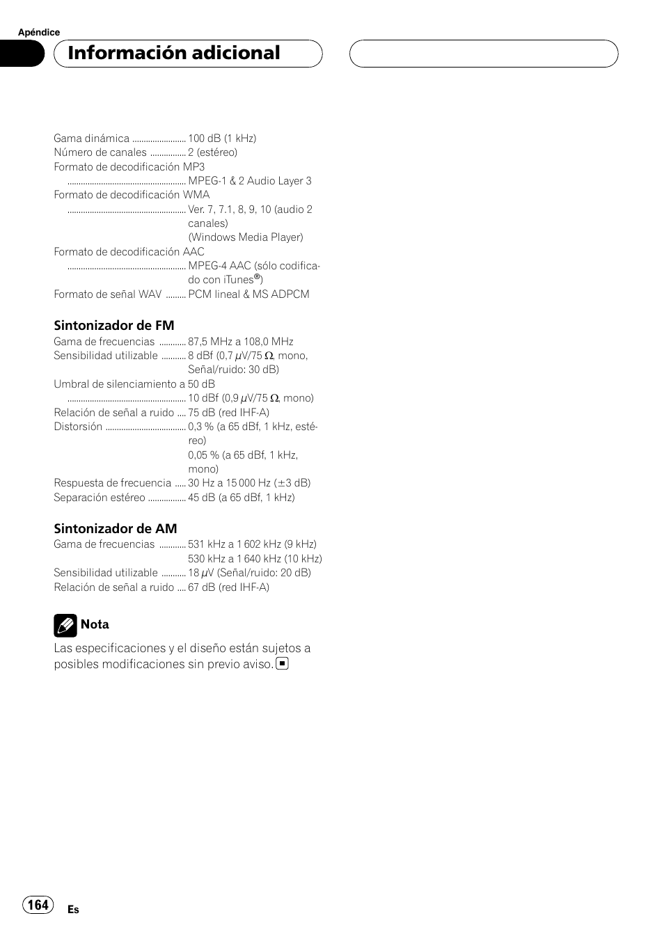 Información adicional | Pioneer Super Tuner III D DEH-P80RS User Manual | Page 164 / 165