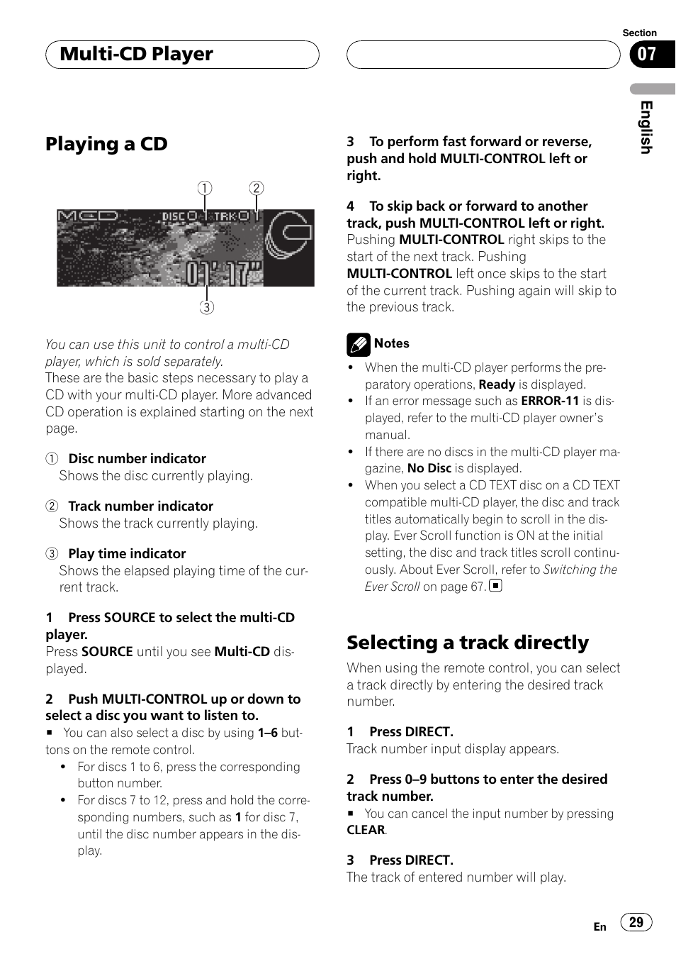 Multi-cd player playing a cd, Selecting a track directly, Playing a cd | Multi-cd player | Pioneer Super Tuner III D DEH-P80RS User Manual | Page 29 / 165