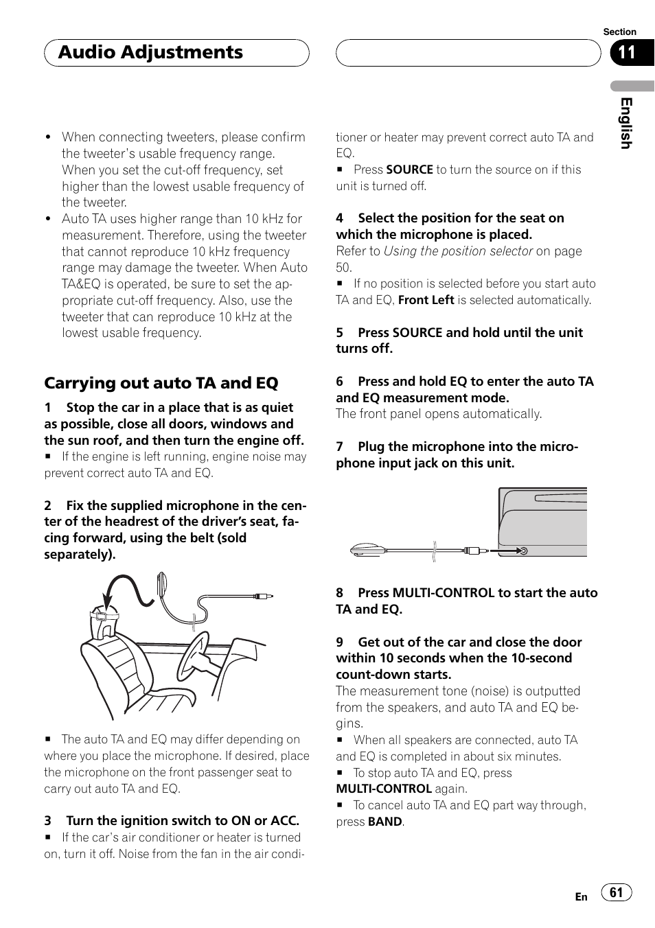 Carrying out auto ta and eq 61, Audio adjustments, Carrying out auto ta and eq | Pioneer Super Tuner III D DEH-P80RS User Manual | Page 61 / 165