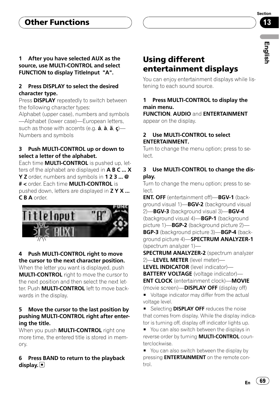 Using different entertainment displays, Other functions | Pioneer Super Tuner III D DEH-P80RS User Manual | Page 69 / 165