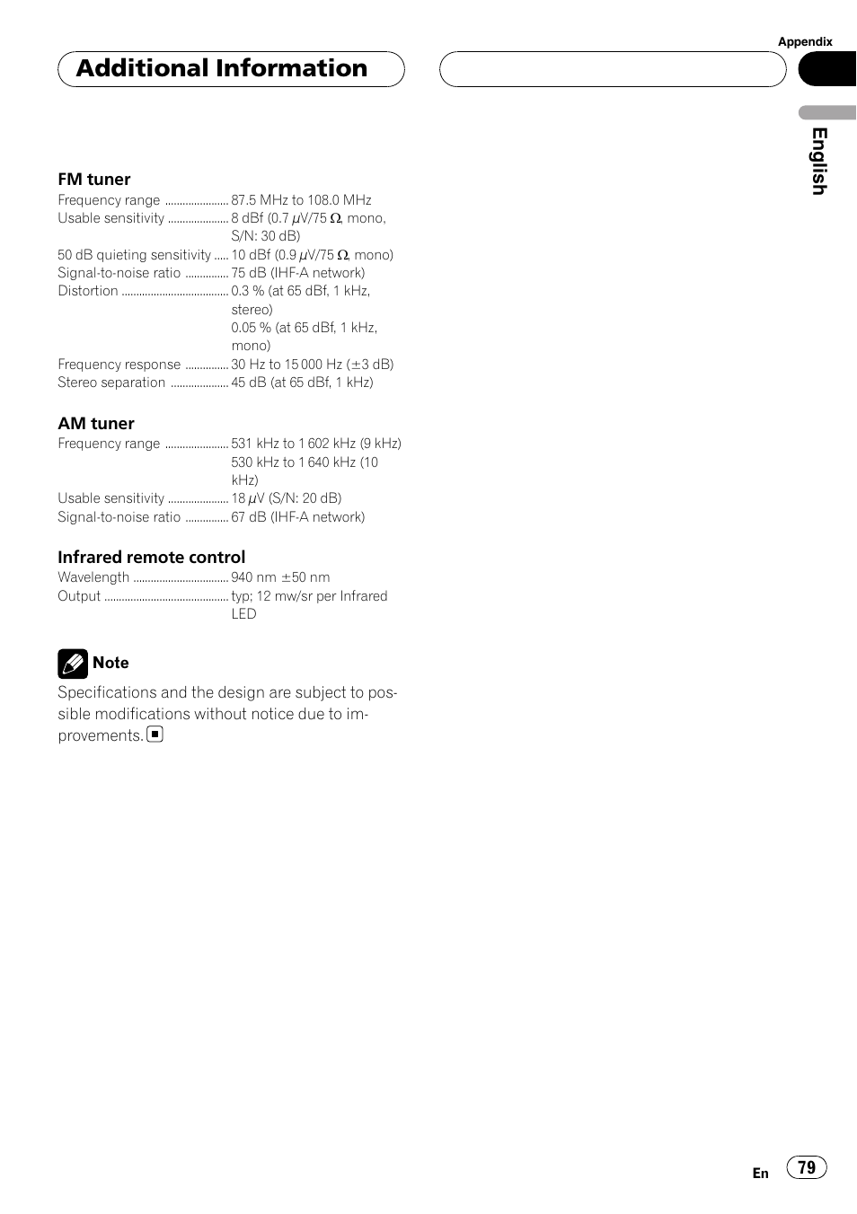 Additional information, English | Pioneer Super Tuner III D DEH-P80RS User Manual | Page 79 / 165