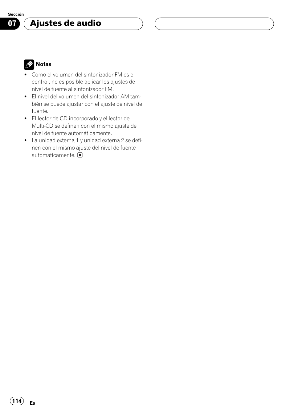 Ajustes de audio | Pioneer DEH-P350 User Manual | Page 114 / 124